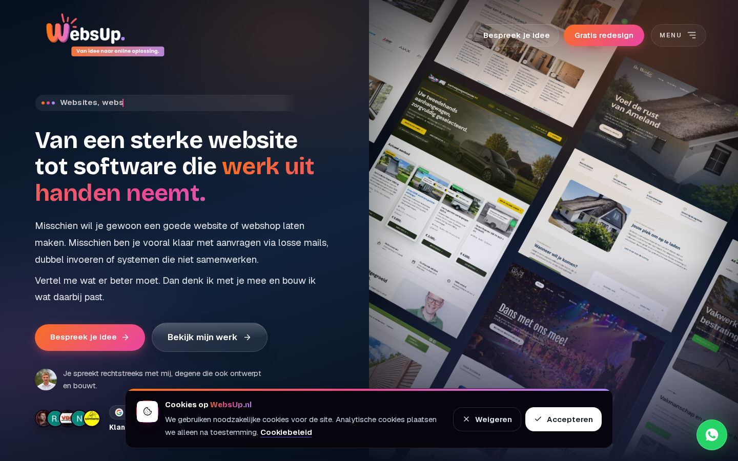 Huidige homepage op desktop